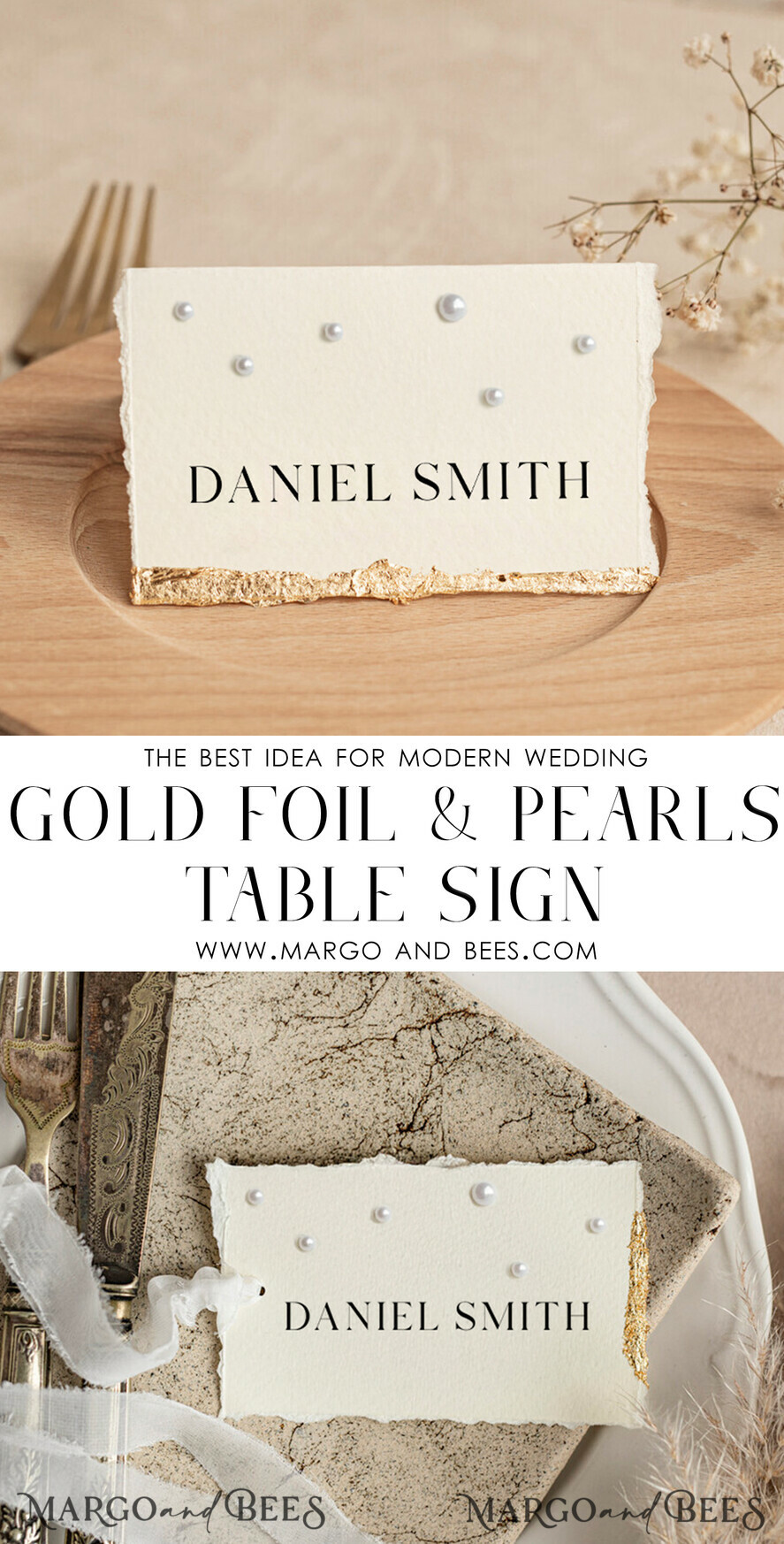 TABLE DECOR SIGNS glitter Luxury Wedding Table Number Card with Pearls & Gold Foil border – Textured Ivory Paper, Tent Style