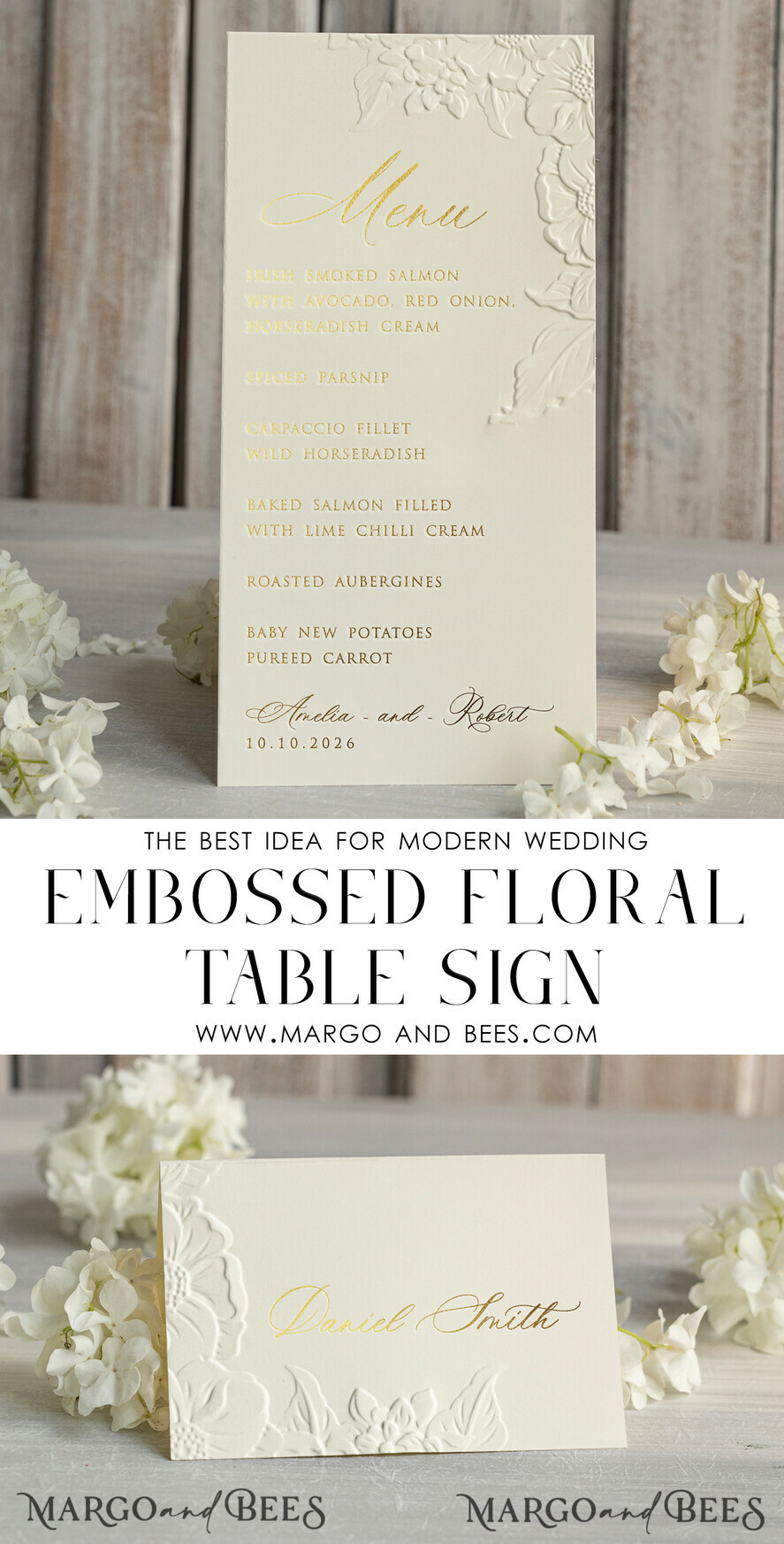TABLE DECOR SIGNS glitter Elegant Gold Wedding Table Number Card with Embossed Floral Design, Ivory Textured Paper, Folded Tent Style, Classic Font, Luxury Reception Decor