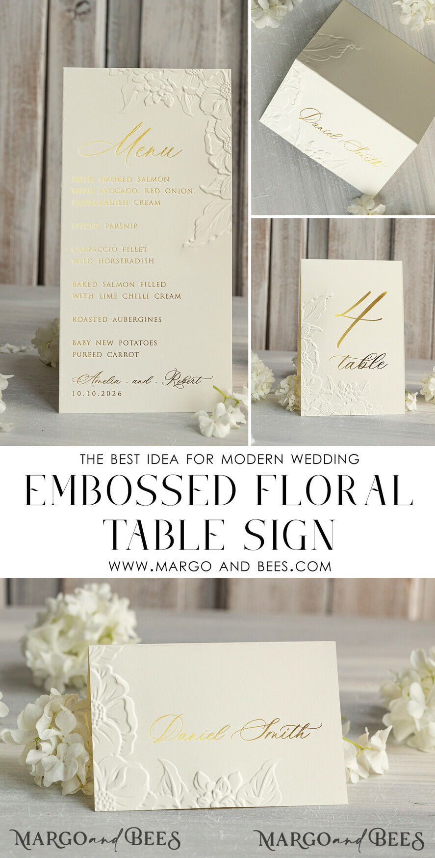 TABLE DECOR SIGNS glitter Elegant Gold Wedding Table Number Card with Embossed Floral Design, Ivory Textured Paper, Folded Tent Style, Classic Font, Luxury Reception Decor