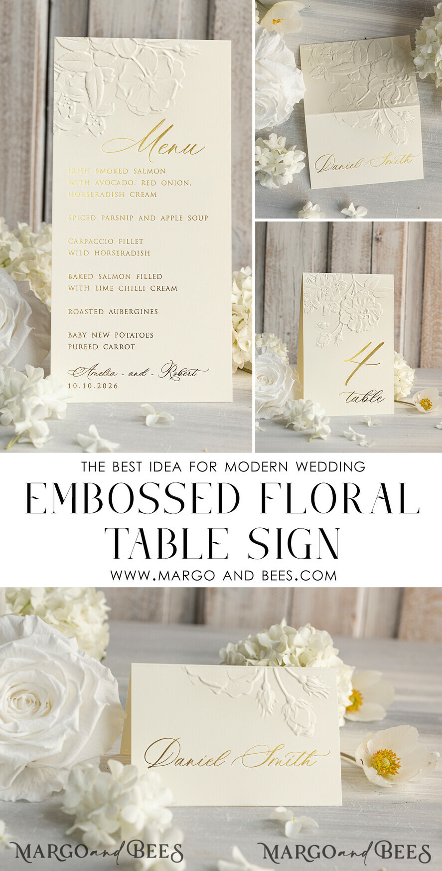 TABLE DECOR SIGNS glitter Elegant Gold Wedding Table Number Card with Embossed Floral Design, Ivory Textured Paper, Folded Tent Style, Classic Font, Luxury Reception Decor