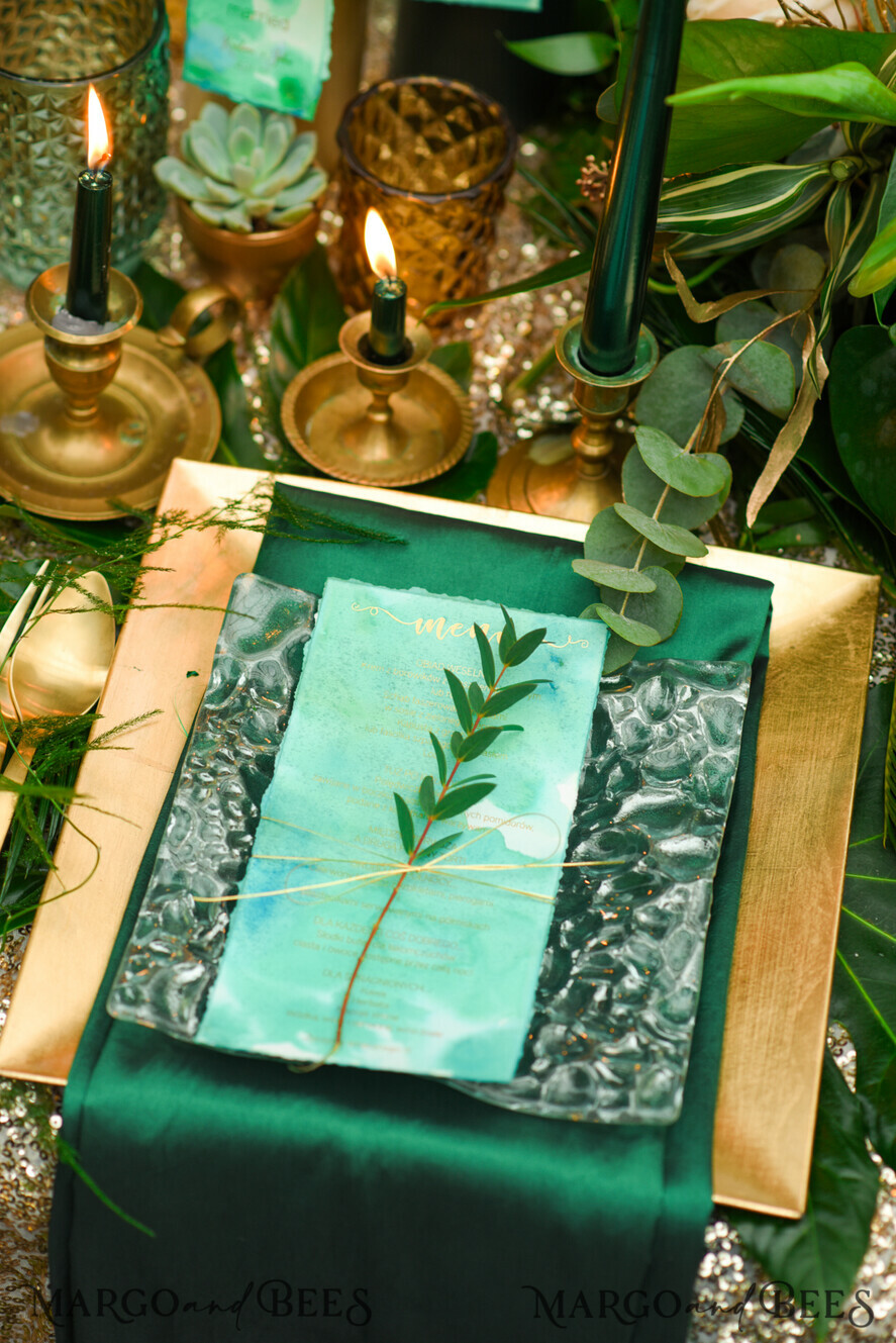 MENÜ & PROGRAMME
Glitzer/ Luxus Premium Minimalistisches Aquarell Hochzeitsmenü, Einfach elegante grüne Menükarten mit goldener Schnur, Romantisches Dinner-Menü mit gezacktem Rand für eine grüne Hochzeit, Einzigartige Schreibwaren