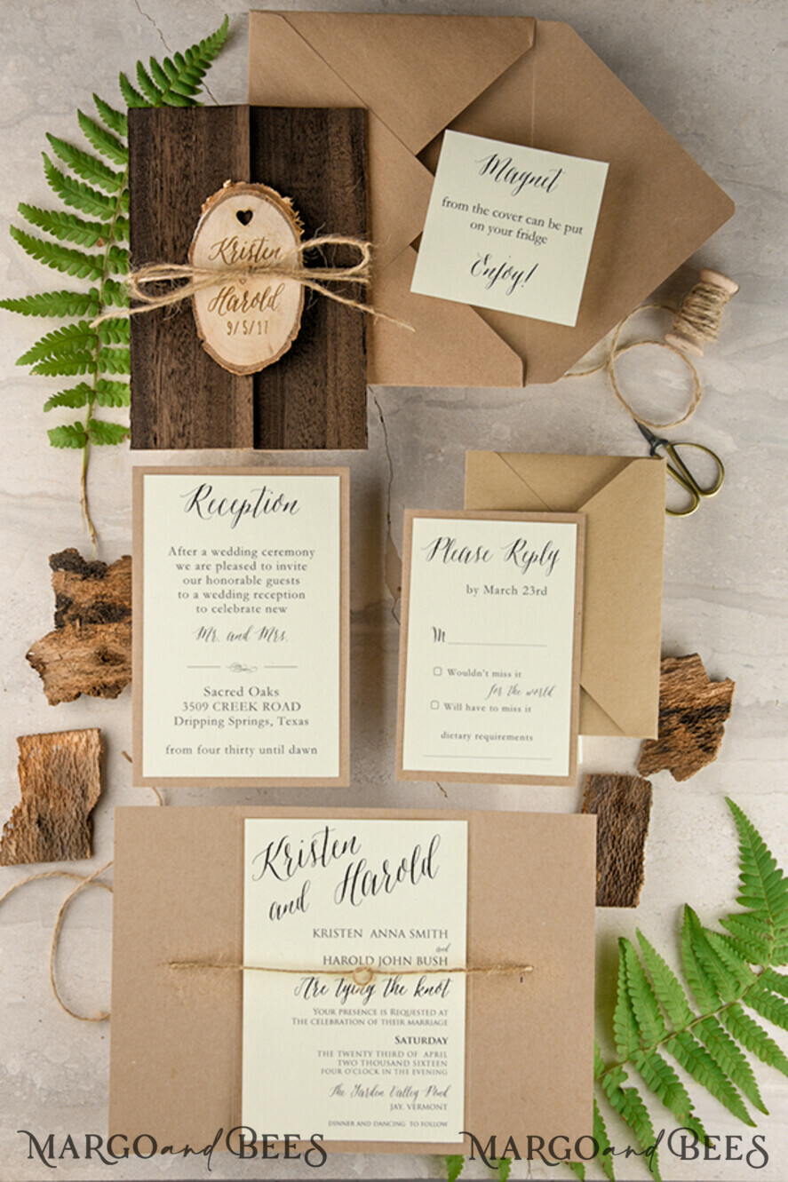 Wedding invitations designs, wood magnet invites