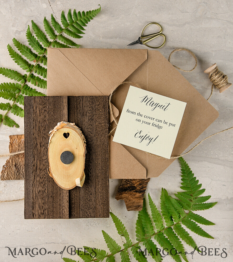 Wedding invitations designs, wood magnet invites