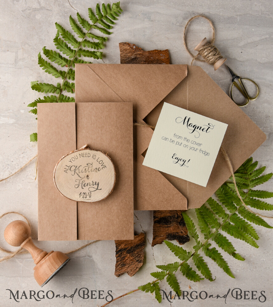 Chic wedding invitations, wooden magnet invites