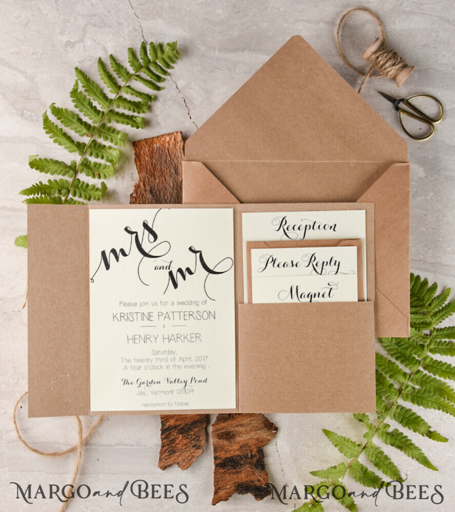 Chic wedding invitations, wooden magnet invites