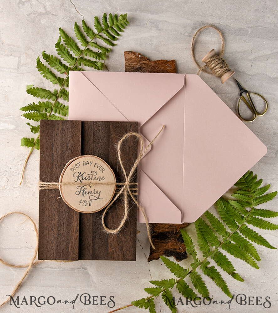 Bespoke wedding invitations, wood magnet invites