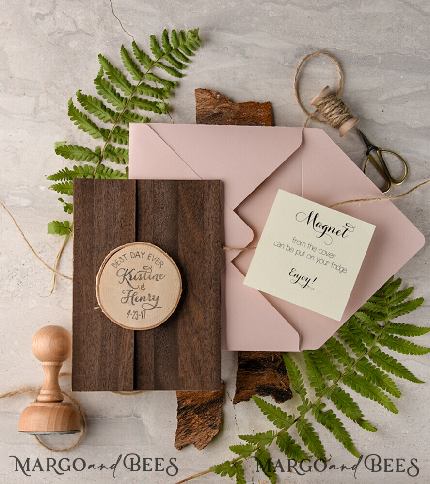 Bespoke wedding invitations, wood magnet invites