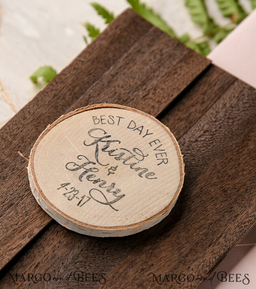Bespoke wedding invitations, wood magnet invites