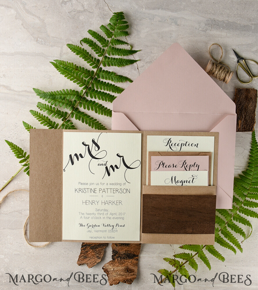 Bespoke wedding invitations, wood magnet invites