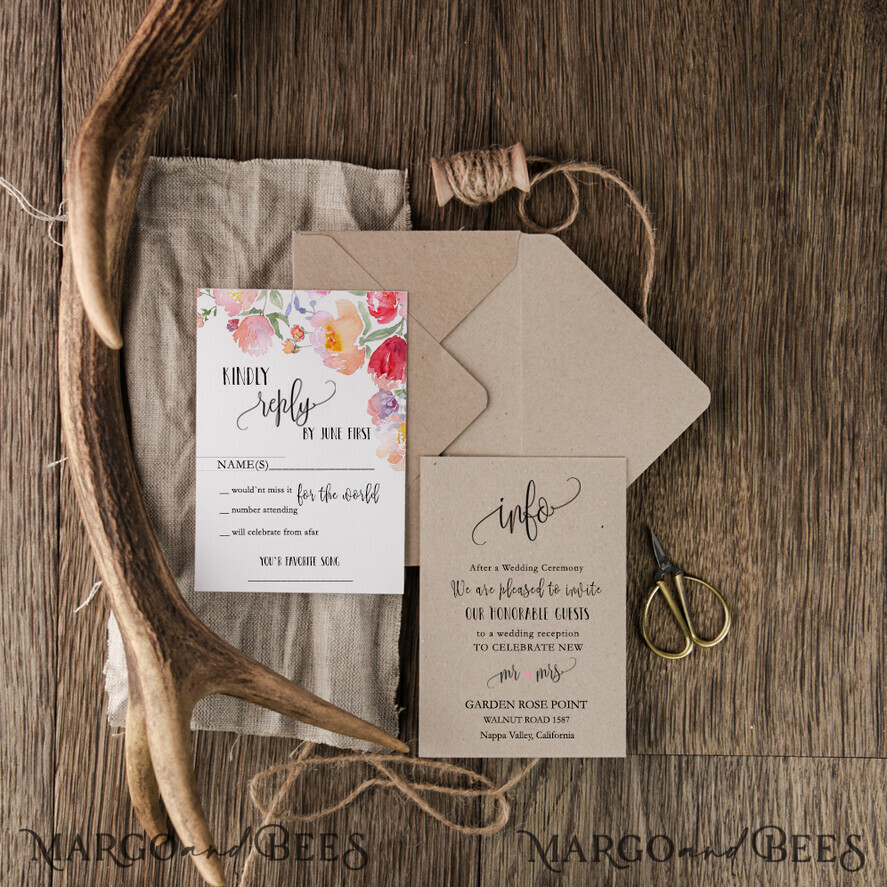WEDDING INVITATIONS Modern Invites Floral Cards rustic Wedding Invitations floral Stationery craft Envelope burlap belly band and wooden slice tag
