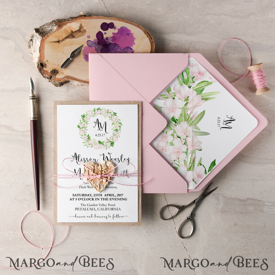 WEDDING INVITATIONS Modern Invites Floral Cards Spring Wedding Invitations Jasmine Bloosom Stationery Blush Pink Envelope
