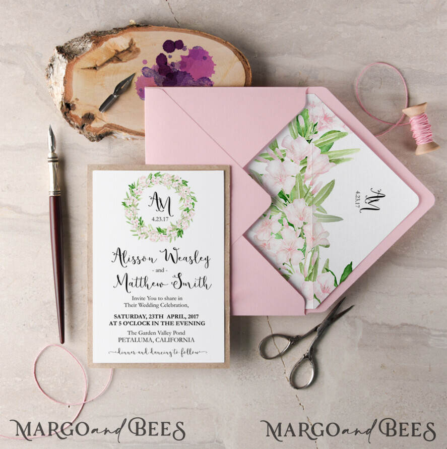 WEDDING INVITATIONS Modern Invites Floral Cards Spring Wedding Invitations Jasmine Bloosom Stationery Blush Pink Envelope