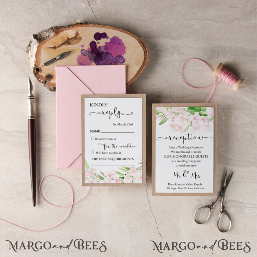 WEDDING INVITATIONS Modern Invites Floral Cards Spring Wedding Invitations Jasmine Bloosom Stationery Blush Pink Envelope