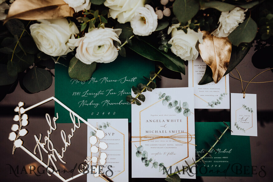 WEDDING INVITATIONS Modern Invites Floral Cards Eucalyptus green wedding invitations cards vintage floral stationery