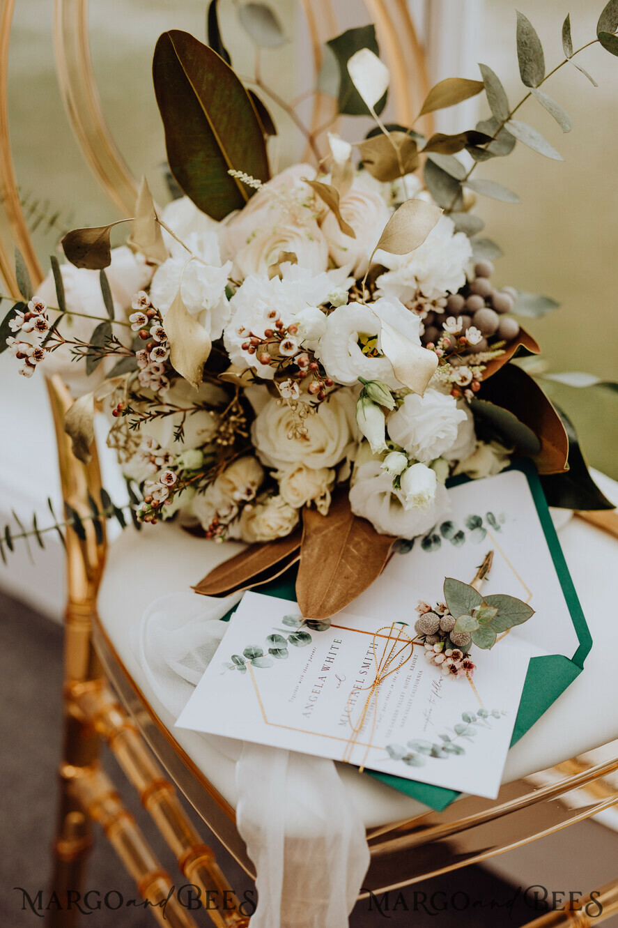 WEDDING INVITATIONS Modern Invites Floral Cards Eucalyptus green wedding invitations cards vintage floral stationery