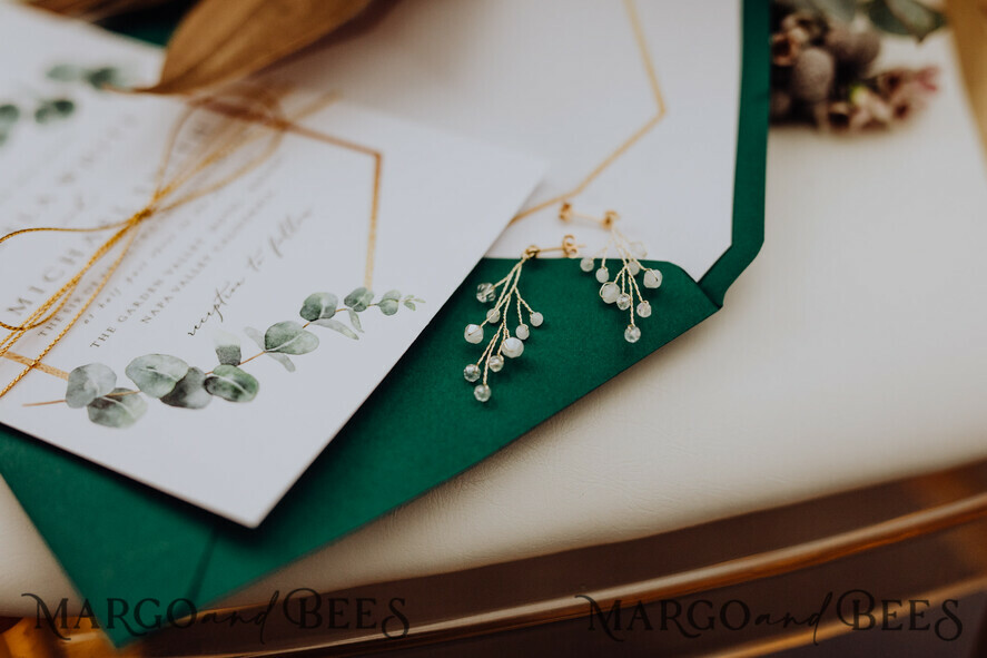 WEDDING INVITATIONS Modern Invites Floral Cards Eucalyptus green wedding invitations cards vintage floral stationery