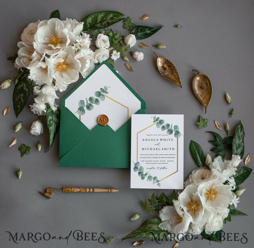 WEDDING INVITATIONS Modern Invites Floral Cards Eucalyptus green wedding invitations cards vintage floral stationery