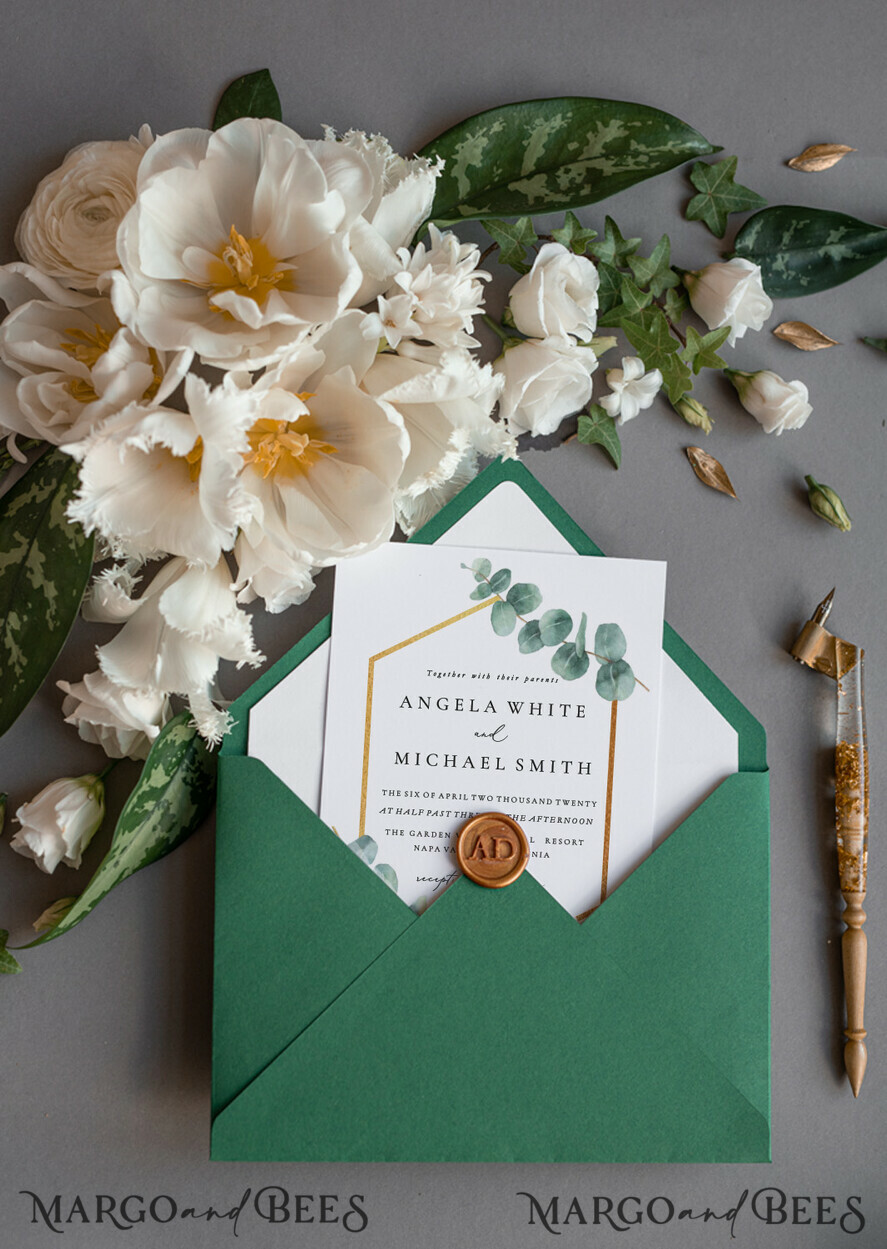 WEDDING INVITATIONS Modern Invites Floral Cards Eucalyptus green wedding invitations cards vintage floral stationery