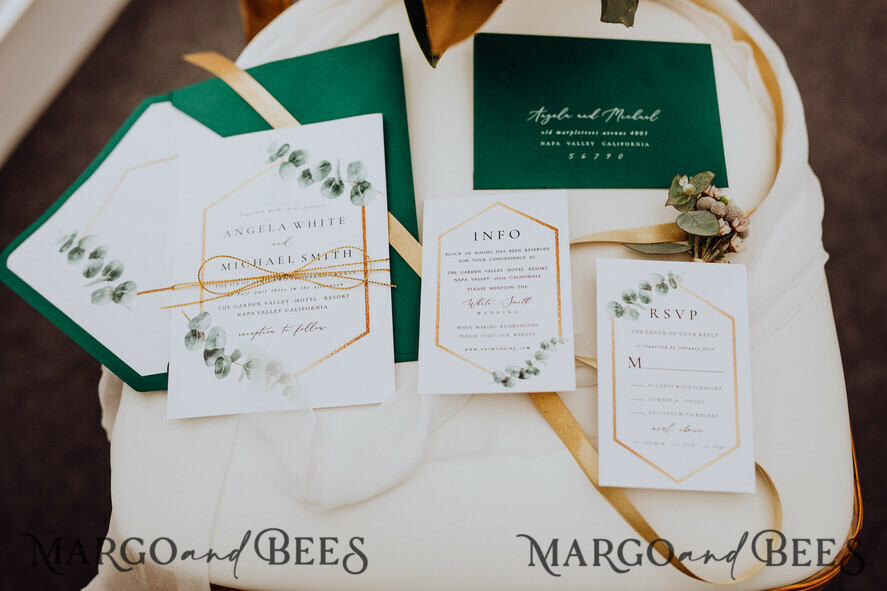 WEDDING INVITATIONS Modern Invites Floral Cards Eucalyptus green wedding invitations cards vintage floral stationery