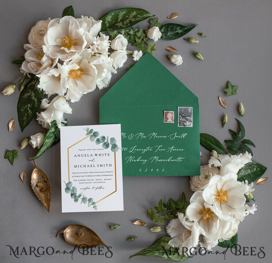 WEDDING INVITATIONS Modern Invites Floral Cards Eucalyptus green wedding invitations cards vintage floral stationery