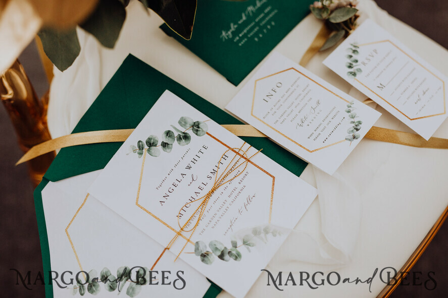 WEDDING INVITATIONS Modern Invites Floral Cards Eucalyptus green wedding invitations cards vintage floral stationery