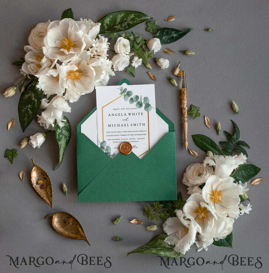 WEDDING INVITATIONS Modern Invites Floral Cards Eucalyptus green wedding invitations cards vintage floral stationery