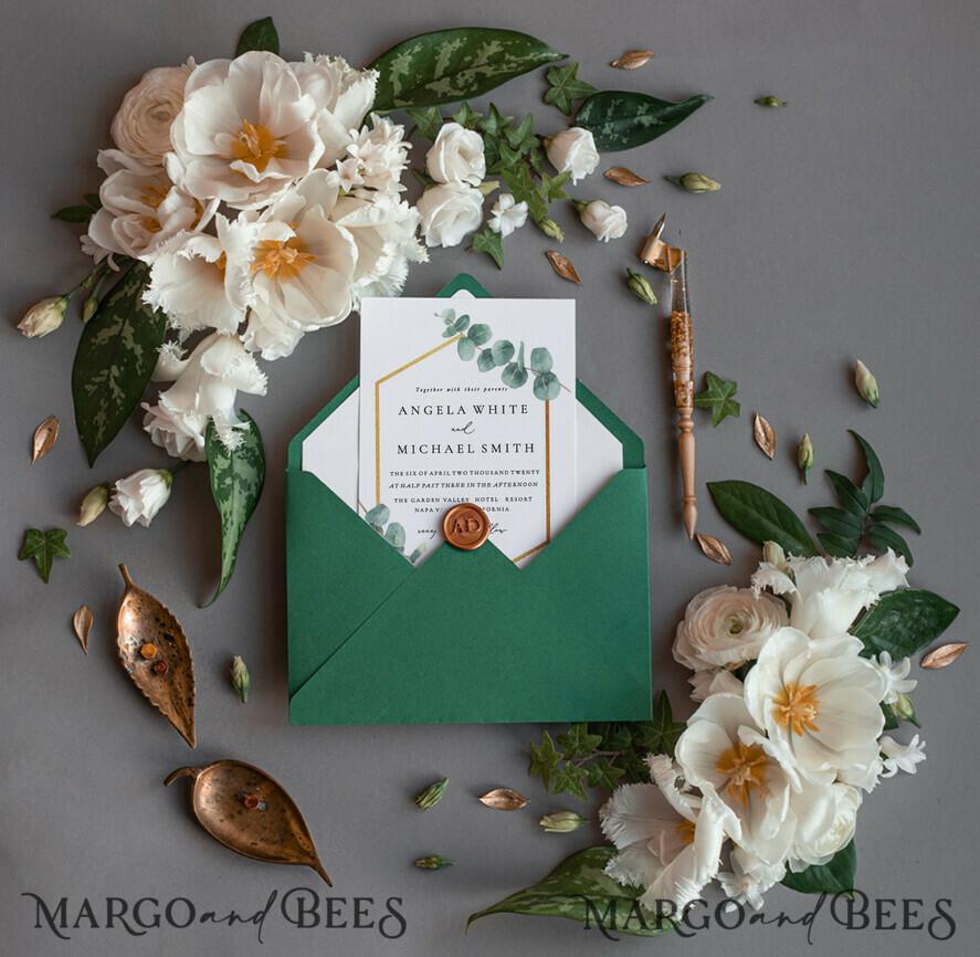 WEDDING INVITATIONS Modern Invites Floral Cards Eucalyptus green wedding invitations cards vintage floral stationery