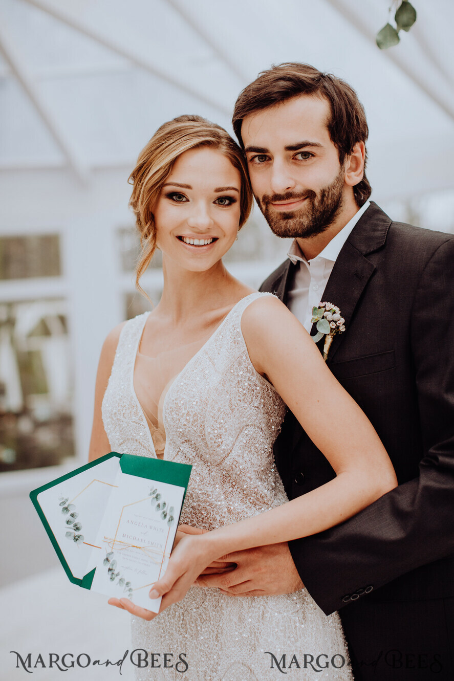 WEDDING INVITATIONS Modern Invites Floral Cards Eucalyptus green wedding invitations cards vintage floral stationery