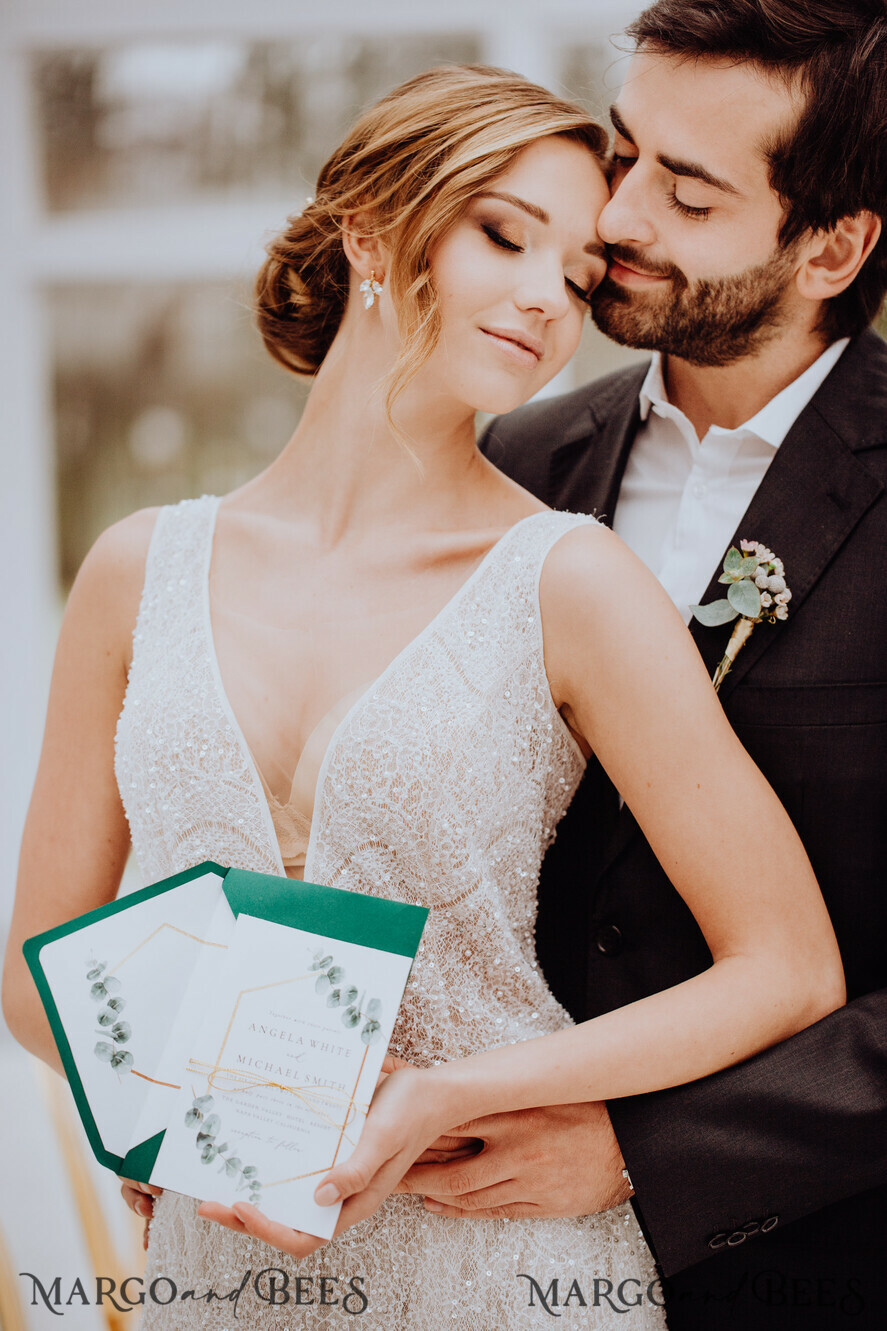 WEDDING INVITATIONS Modern Invites Floral Cards Eucalyptus green wedding invitations cards vintage floral stationery