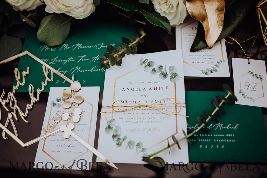 WEDDING INVITATIONS Modern Invites Floral Cards Eucalyptus green wedding invitations cards vintage floral stationery