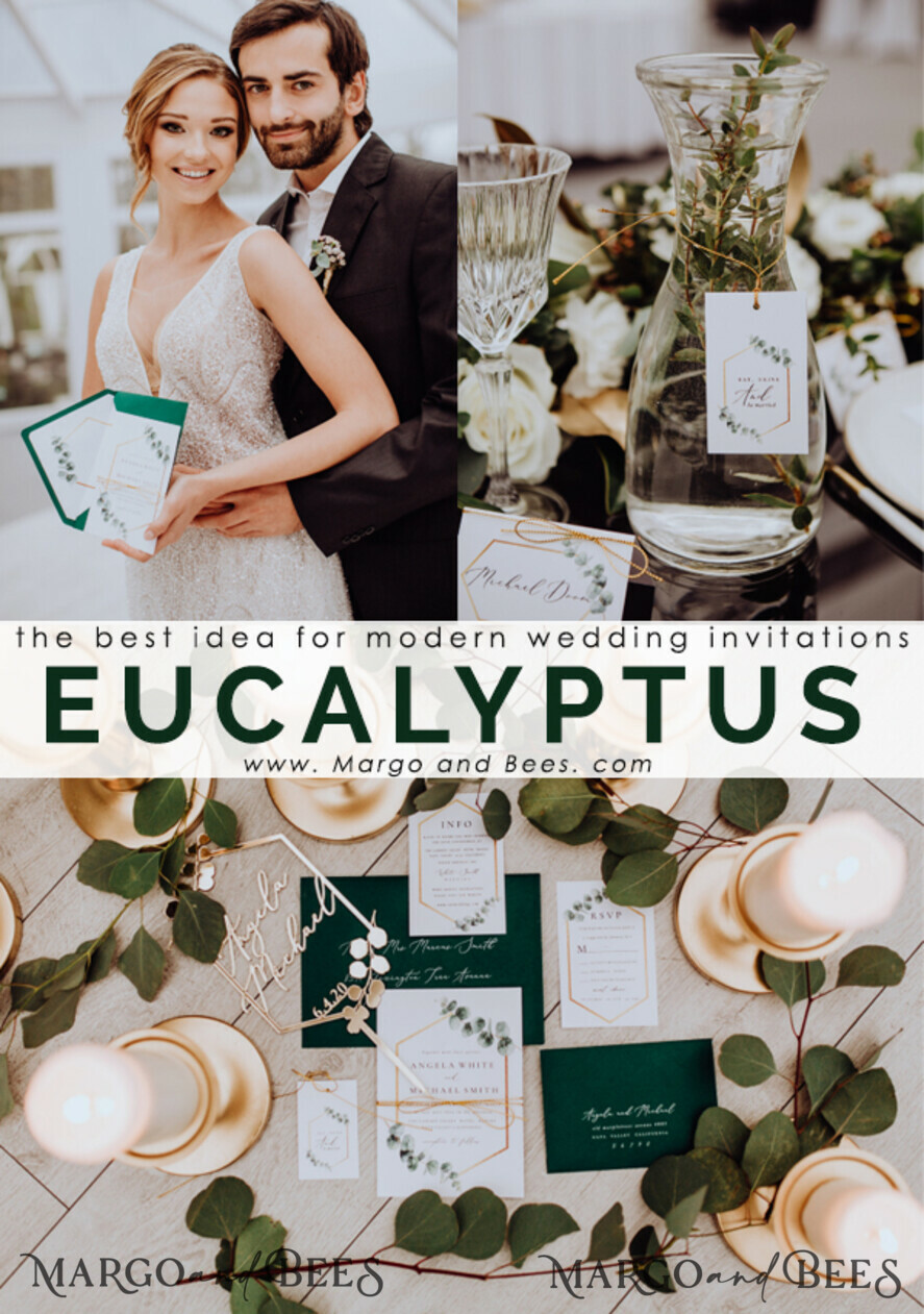 WEDDING INVITATIONS Modern Invites Floral Cards Eucalyptus green wedding invitations cards vintage floral stationery