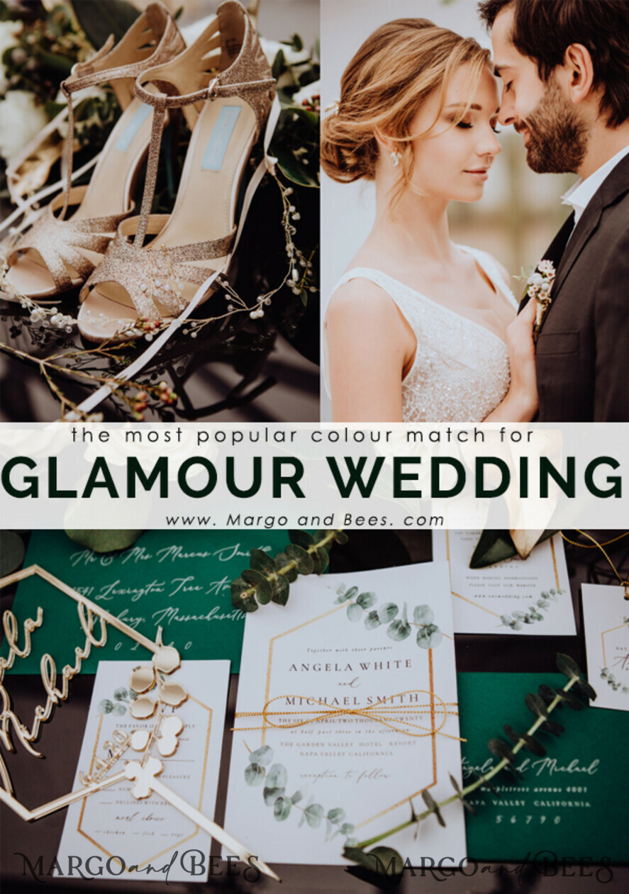 WEDDING INVITATIONS Modern Invites Floral Cards Eucalyptus green wedding invitations cards vintage floral stationery