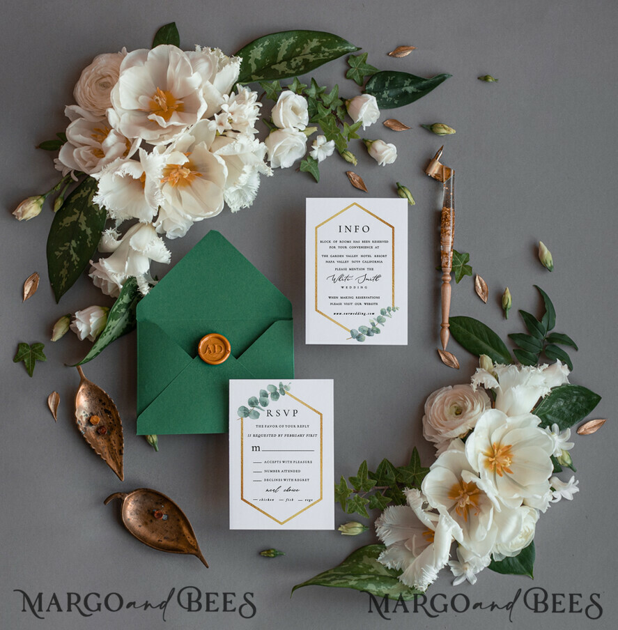 WEDDING INVITATIONS Modern Invites Floral Cards Eucalyptus green wedding invitations cards vintage floral stationery