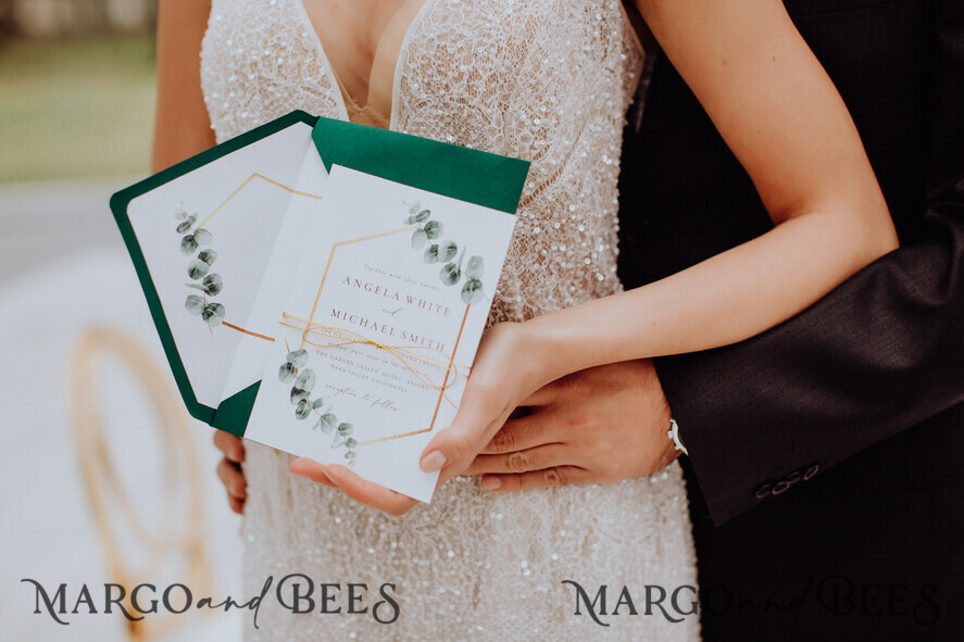 WEDDING INVITATIONS Modern Invites Floral Cards Eucalyptus green wedding invitations cards vintage floral stationery