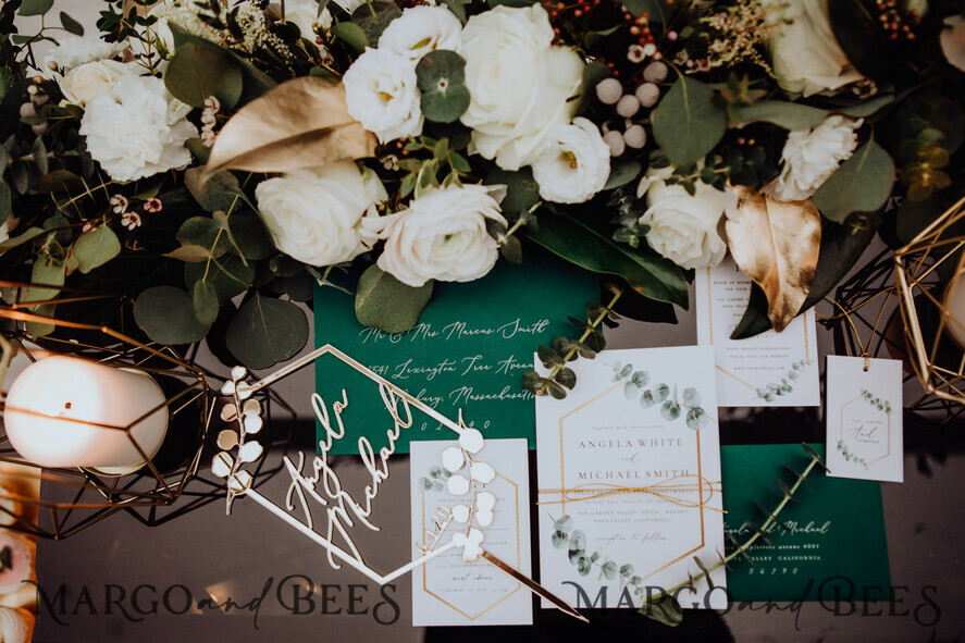 WEDDING INVITATIONS Modern Invites Floral Cards Eucalyptus green wedding invitations cards vintage floral stationery