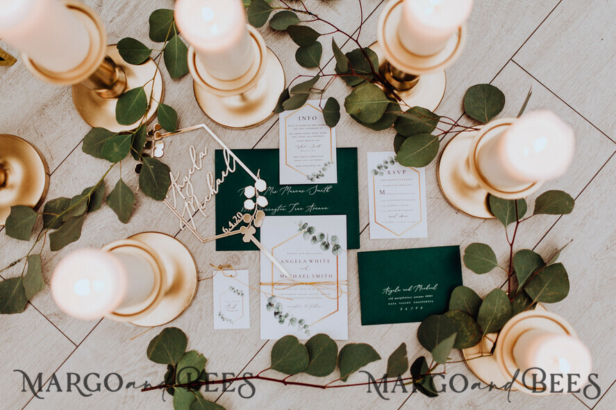 WEDDING INVITATIONS Modern Invites Floral Cards Eucalyptus green wedding invitations cards vintage floral stationery