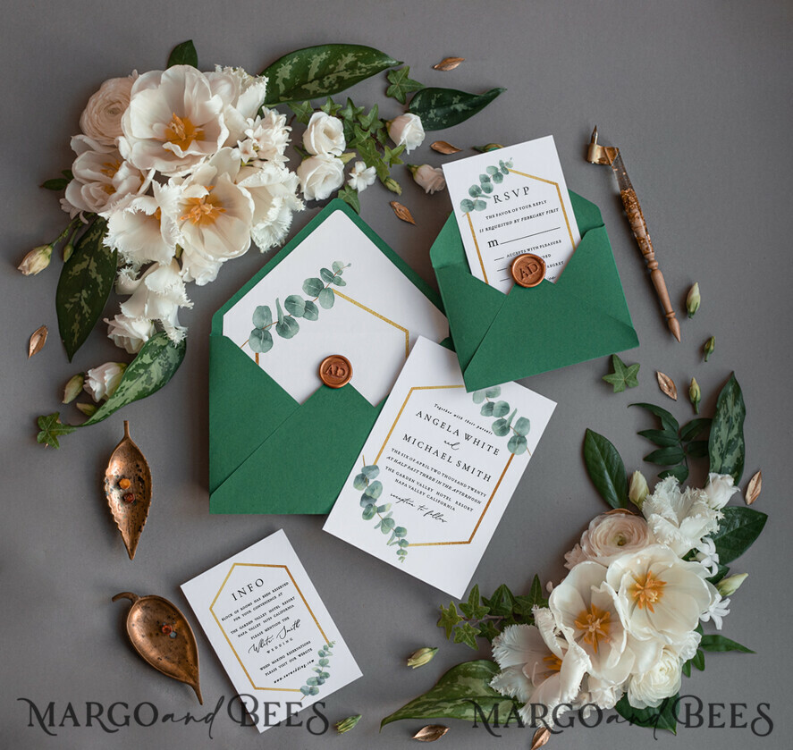 WEDDING INVITATIONS Modern Invites Floral Cards Eucalyptus green wedding invitations cards vintage floral stationery
