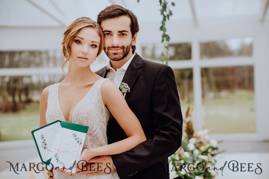 WEDDING INVITATIONS Modern Invites Floral Cards Eucalyptus green wedding invitations cards vintage floral stationery