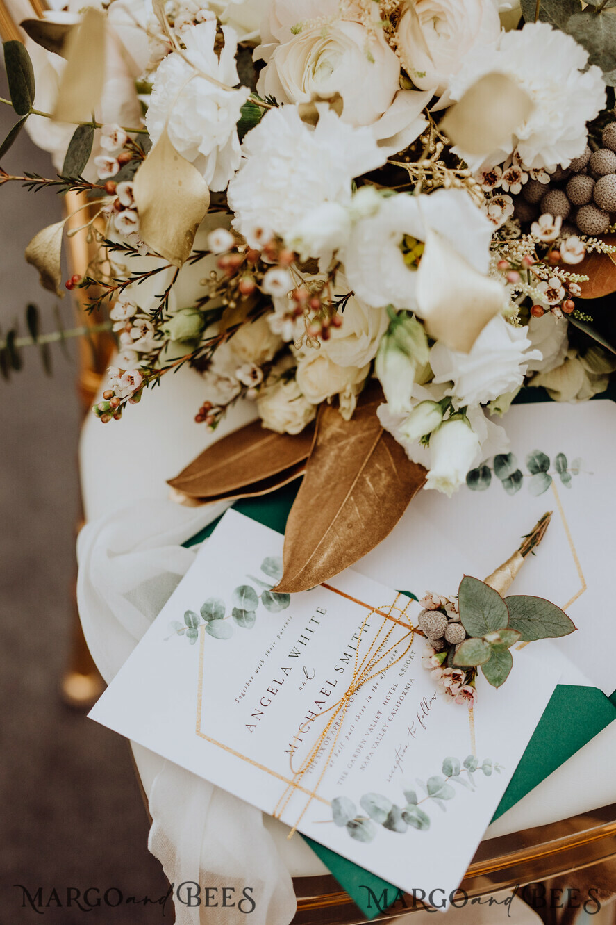 WEDDING INVITATIONS Modern Invites Floral Cards Eucalyptus green wedding invitations cards vintage floral stationery