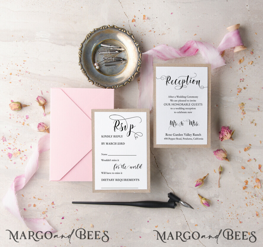 WEDDING INVITATIONS Modern Invites Floral Cards Pink Wedding Invitations Garden roses Stationery illustration Envelope liner