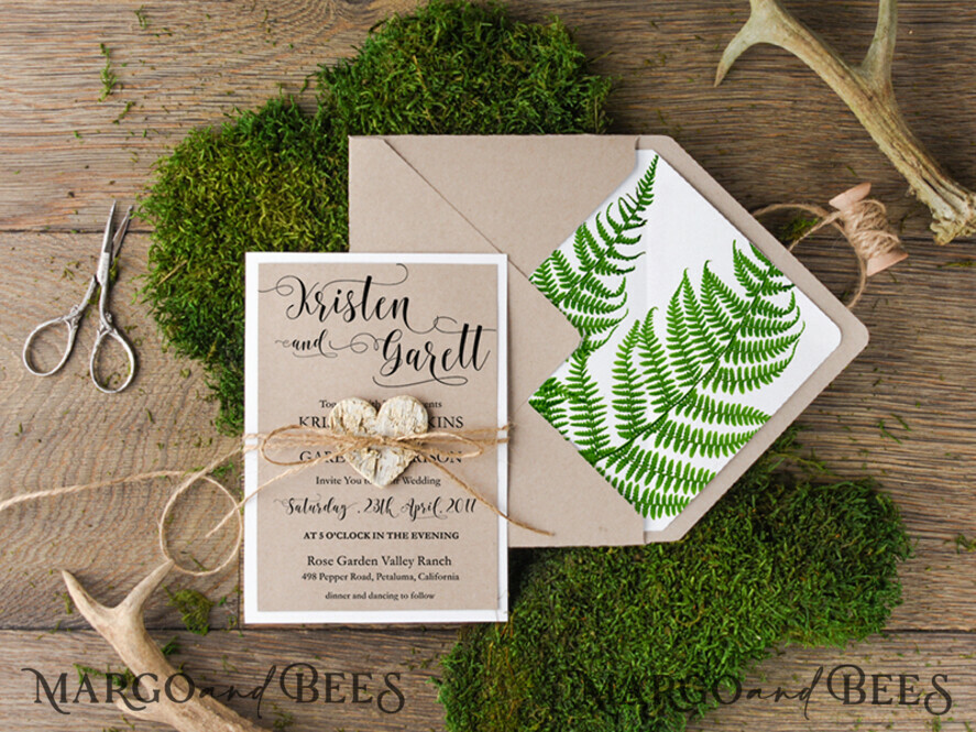 WEDDING INVITATIONS Modern Invites Floral Cards Rustic Wedding Invitations Forest Invites Personalized Fern Stationery