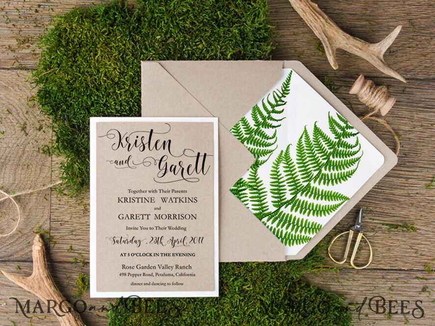WEDDING INVITATIONS Modern Invites Floral Cards Rustic Wedding Invitations Forest Invites Personalized Fern Stationery