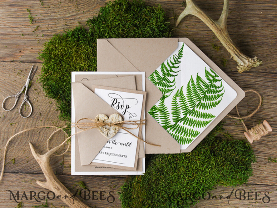 WEDDING INVITATIONS Modern Invites Floral Cards Rustic Wedding Invitations Forest Invites Personalized Fern Stationery
