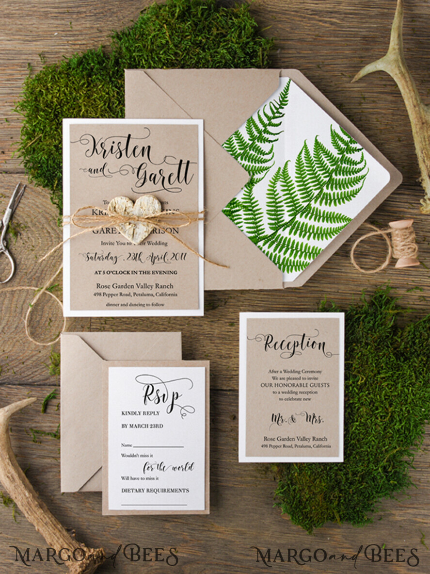 WEDDING INVITATIONS Modern Invites Floral Cards Rustic Wedding Invitations Forest Invites Personalized Fern Stationery