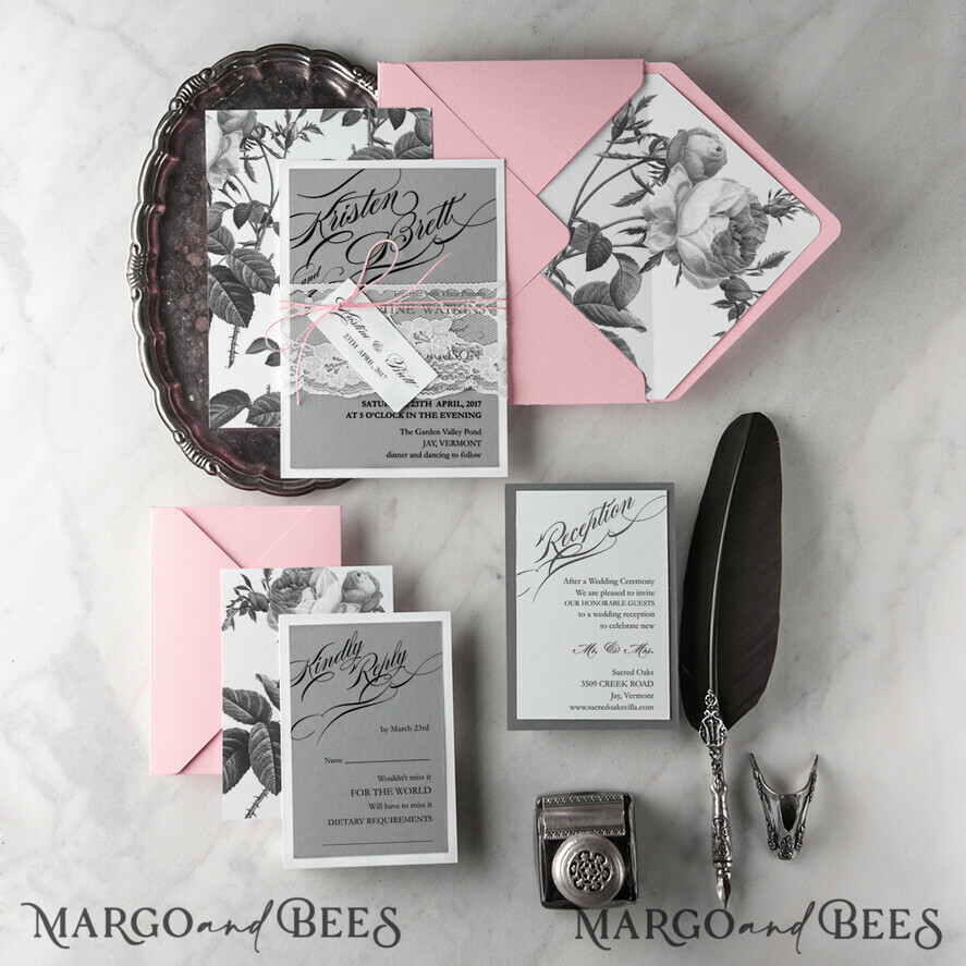 WEDDING INVITATIONS Modern Invites Floral Cards wedding stationery vintage