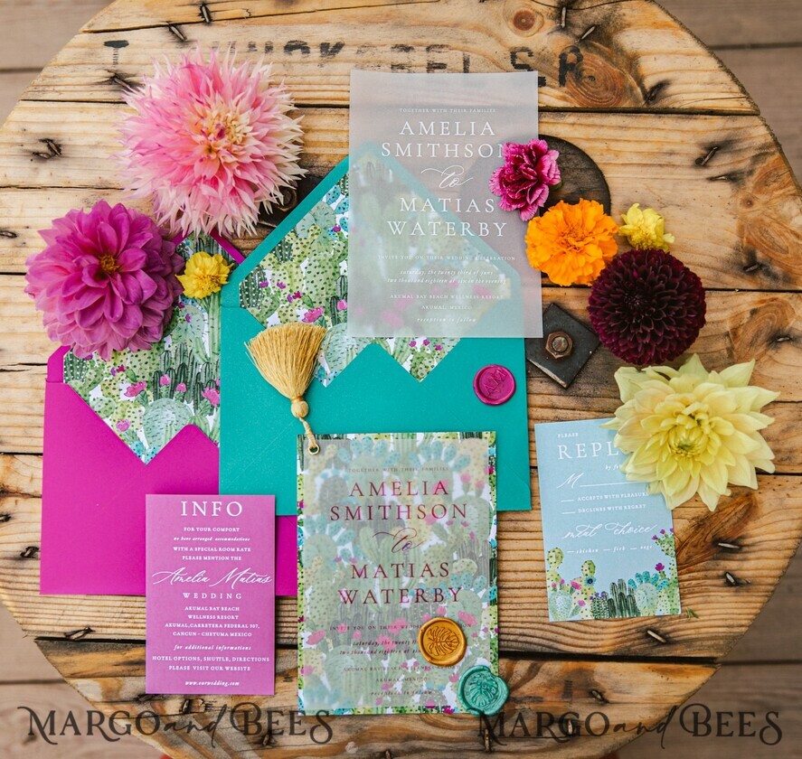 WEDDING INVITATIONS Modern Invites Floral Cards Custom wedding invitation Mexican style blossom floral invites
