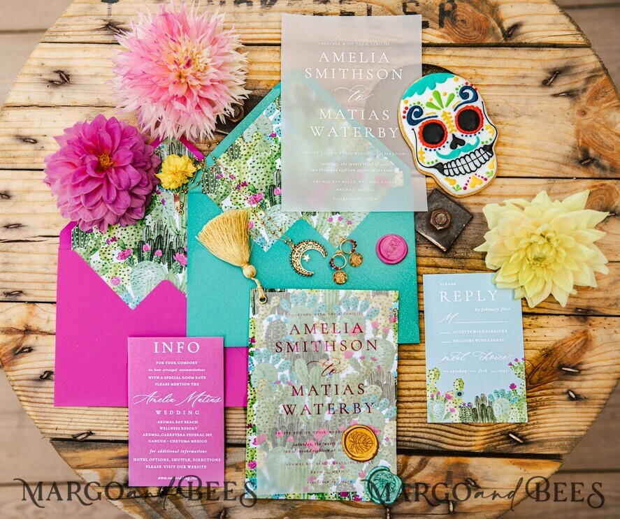 WEDDING INVITATIONS Modern Invites Floral Cards Custom wedding invitation Mexican style blossom floral invites