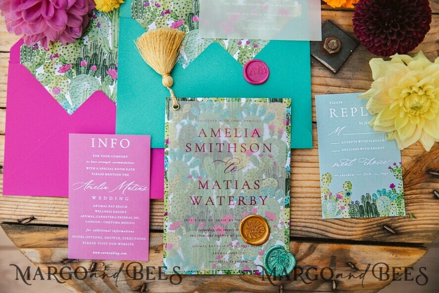 WEDDING INVITATIONS Modern Invites Floral Cards Custom wedding invitation Mexican style blossom floral invites