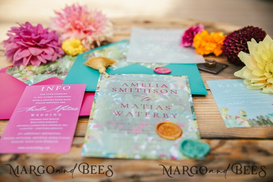 WEDDING INVITATIONS Modern Invites Floral Cards Custom wedding invitation Mexican style blossom floral invites