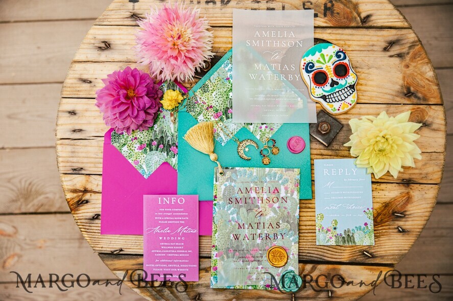 WEDDING INVITATIONS Modern Invites Floral Cards Custom wedding invitation Mexican style blossom floral invites